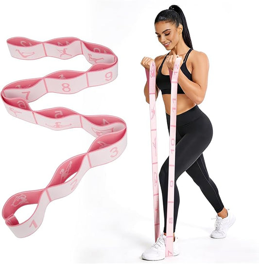 KUZARO Fitness Resistance Bands with 12 Loops, Numbered Resistance Bands for Physical Therapy, Women Stretch Strap for Home Gym, Elastic Exercise Bands for Yoga, Pilates, Leg Stretching, Dance