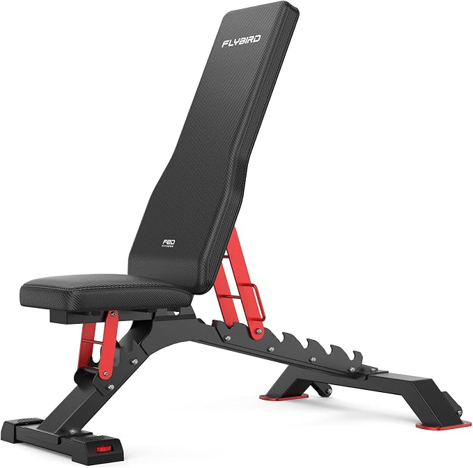 FLYBIRD WB7 Weight Bench, 1300LBS Commercial Adjustable Weight Bench, Workout Bench for Home Gym, Flat Incline Bench Press Heavy Duty Bench with 34'' Extra-Long Backrest and Easy-Roll Wheels