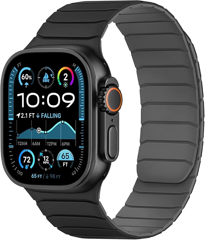 Tasikar Magnetic Bands Compatible with Apple Watch 49mm 46mm 45mm 44mm 42mm Soft Silicone Replacement Loop Wristband for iWatch Ultra 3 2 1 SE Series 11 10 9 8 7 6 5 4 3, Black-Grey
