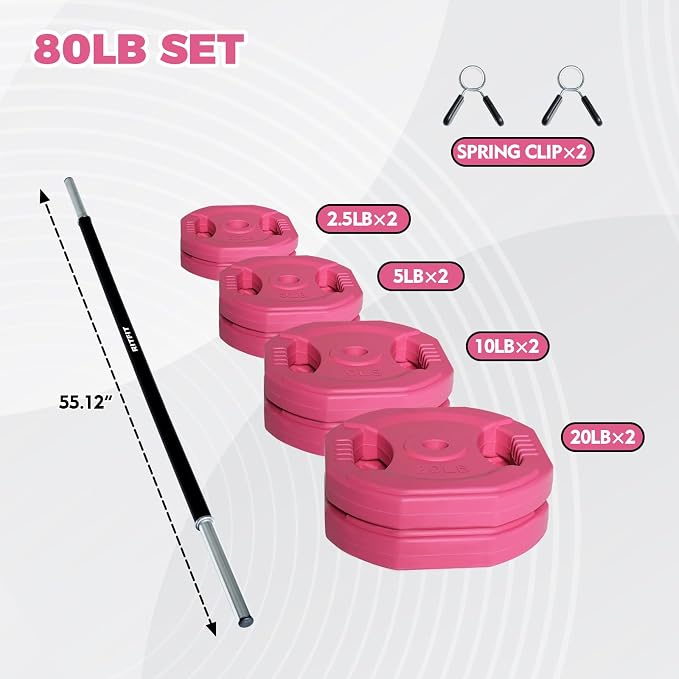 RitFit Adjustable Barbell Weight Set with Padded Bar for Home Gym | Rubber Plates with Easy-Grip Design, Cushioned Bar with Clamp Collars, Adjustable Weight for Strength Training