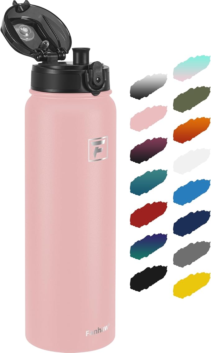 Fanhaw 40 oz Insulated Stainless Steel Water Bottle with Chug Lid, Leakproof & Sweat-Free Extra-Large Metal Bottle for Outdoor, Hiking & Gym (Pink)