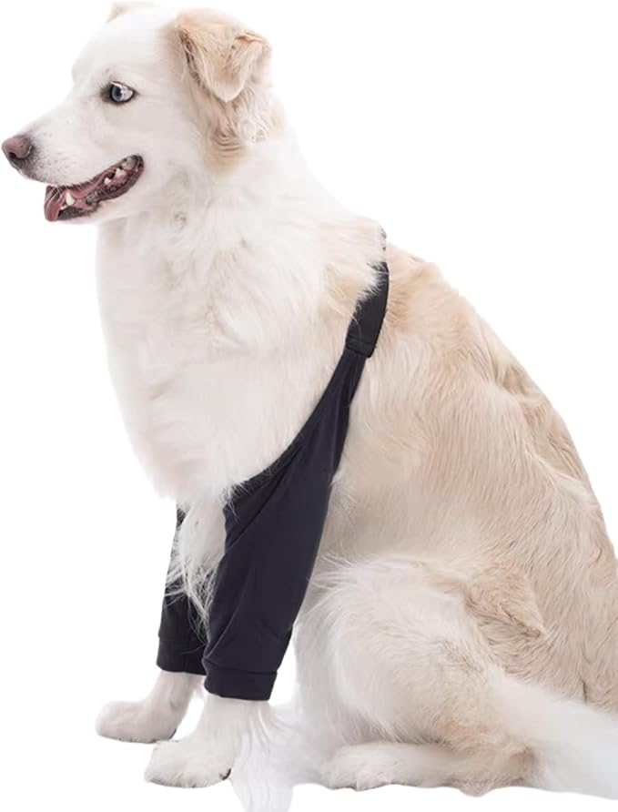 HDKUW Dog Elbow Protector, Dog Front Leg Recovery Sleeve for Prevent Licking Wound, Elbow Sleeves with Mesh Pad for Medium Large Dogs Black L