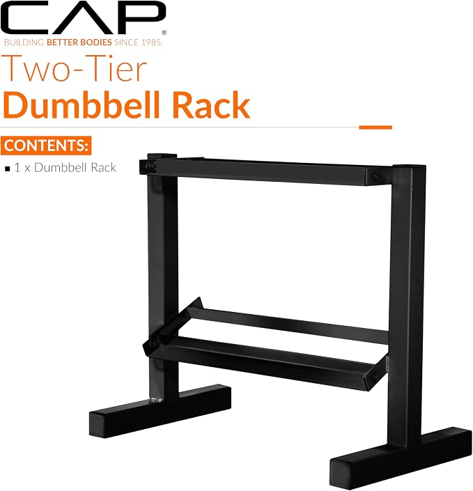 Cap 24-Inch Dumbbell Storage Rack for Home Gym, 2-Tier Heavy-Duty Weight Rack for Hex Dumbbells, Space-Saving Steel Free Weight Organizer Stand, Holds 5lb - 25lb Pairs