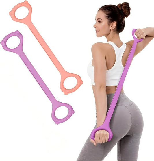 Figure 8 Resistance Bands 2 Pack, Silicone Anti-Slip for Yoga | Elastic Bands with Handles, Abdominal/Back/Shoulder/Chest Bands, Home Gym Workout - Full Body Training for Women & Men