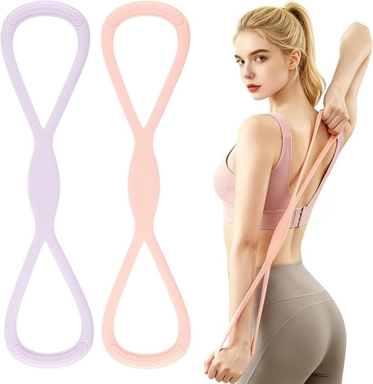 2Pack Figure 8 Resistance Bands for Women, 8 Shaped Rubber Exercise Band for Arms, Back, Shoulder Stretch with Handles, 15 Lbs Fitness Band for Home Yoga Gym Workout
