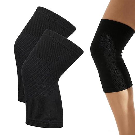 2026 Premium Bamboo Knee Sleeve - 1 Pair Bamboo Compression Knee Sleeve for Women & Men, Anti-Slip Elastic Sport Warm Knee Brace for Arthritis (Black-Large)
