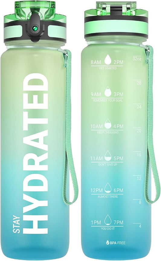 Sahara Sailor Water Bottle 32oz, Durable and Leakproof Water Bottles Motivational with Time Marker, Tritan, BPA Free, Wide Mouth with Easy Clean Brush for Gym, Travel, Home, School, Office (1 Bottle) | Bpa Free, Leakproof Wide Mouth With Fast Flow Lid ...