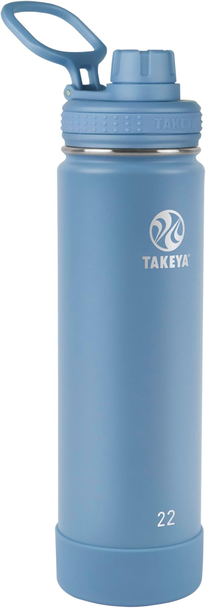 Takeya Actives Stainless Steel Water Bottle, Insulated Spout Lid, Keeps Drinks Cold 24 Hrs, Leakproof, Durable, Dishwasher Safe, Ideal for Gym, Travel, Fits Most Cup Holders, 22 oz/Bluestone