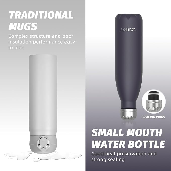 WATERSY Stainless Steel water bottles,17oz/500ml Insulated Water Bottle | Dark Purple metal water bottle Keeps Drink Cold and Hot,BPA Free kids water bottles for School,Gym,Travel,Sports
