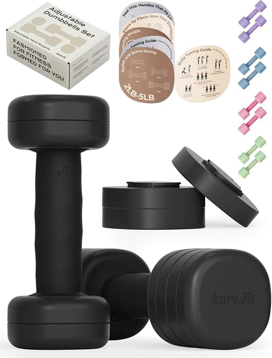 Adjustable Dumbbell Set｜2LB 3LB 4LB 5LB Light Hand Weights for Women｜One-Twist Weight Adjustment｜Non-Slip Curved Grip Handle｜Free Weights for Home Gym, Rehab, Pilates, Yoga, Strength Training