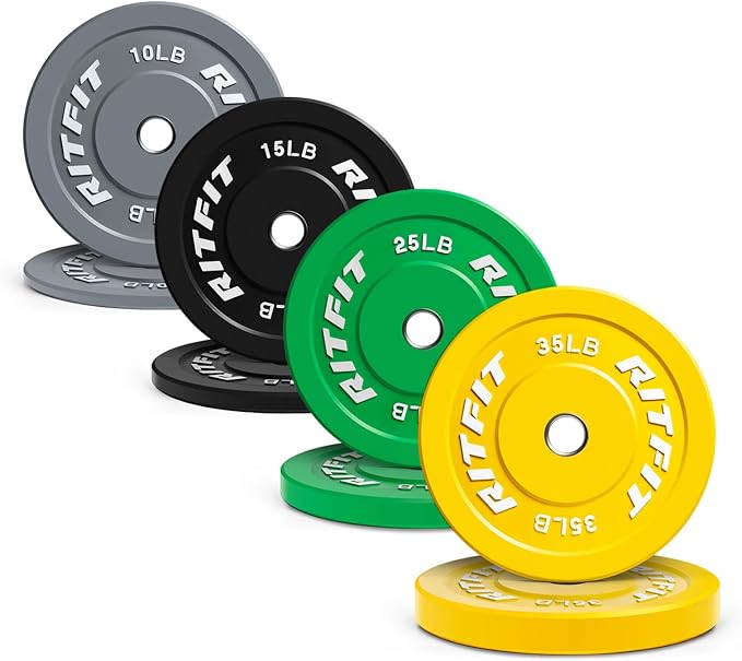 RitFit Color Coded Bumper Plate, Olympic Bumper Plate for Barbell, 2-Inch Bumper Weight Plates With Steel Insert, rubber weight plates for Strength Training in Home Gym