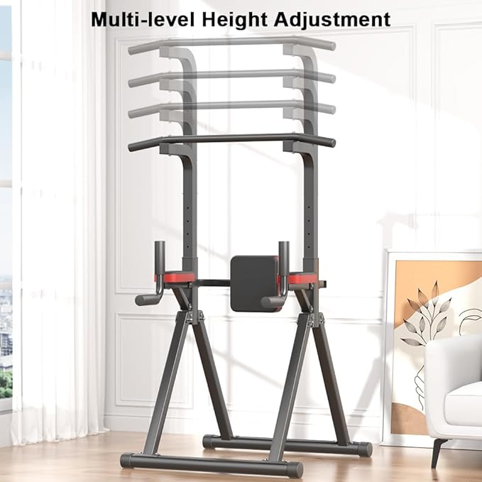 Foldable Power Tower, Adjustable Multifunction Pull Up Bar Dip Station Rack