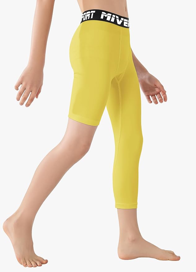 MIVEI One Leg Compression Tights Youth Boys Basketball Leg Sleeve | Kids Compression Pants Girls' Single Leg Tights 3/4 Leggings for Baseball Softball Soccer Running Football, Sports Base Layer