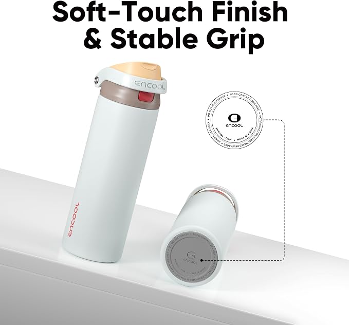 ENCOOL Leakproof Insulated Water Bottle with Straw Dual-Sip Water Bottle Bag-Safe Design for Work, Commute & Gym – Keeps Drinks Cold All Day, 32 oz, Clay Grey