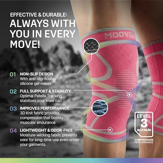 Modvel 2 Pack Knee Brace for Women - Knee Support for Walking, Knee Compression Sleeves for Pain Relief, Knee Sleeves for Women, Knee Brace for Sports, Workouts & Arthritis