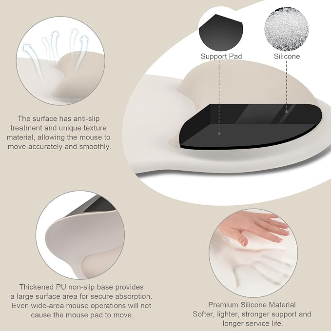 MOSISO Wrist Rest Support for Mouse Pad&Keyboard Set, Khaki | Circle Curved Ergonomic Mousepad Non-Slip Base Home/Office Pain Relief&Easy Typing Pad with Soft Cloth&Silicone Lining