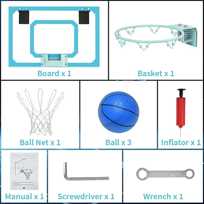 Mini Basketball Hoop Indoor – Over Door Basketball Set w/ 17"x11" Shatterproof Backboard, Foam-Padded Door Protection, Quiet Slam Dunk, 3 Mini Balls & Pump, No Tools Required