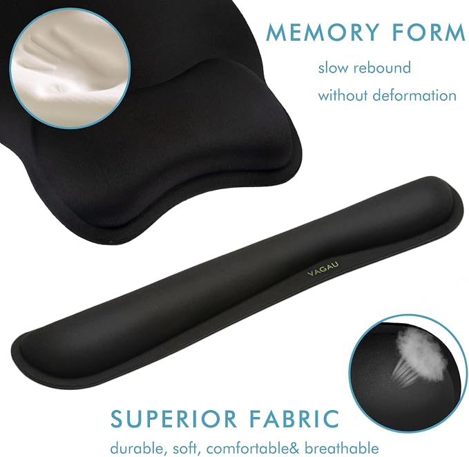 VAGAU Premium Keyboard Wrist Rest and Mouse Pad Wrist Support | Ergonomic Memory Foam Set for Office, Laptop, Mac, Computer and Gaming, Comfortable Typing &Wrist Pain Relief