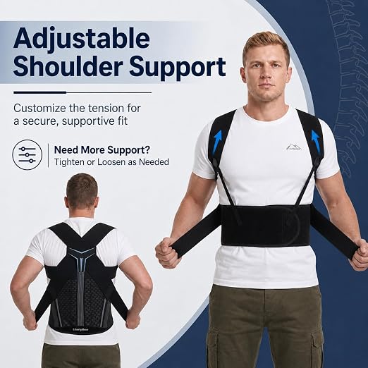 Posture Corrector for Men, Adjustable Full Back Support Brace for Upper/Lower Back, Neck & Shoulder Pain Relief, Back Brace & Straightener for Hunchback, Slouching Posture & Dowager's Hump