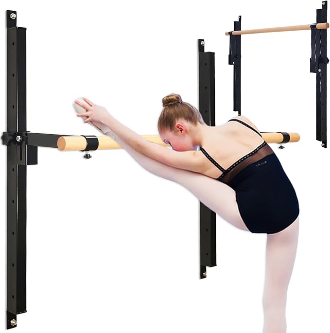 Seliyoo Ballet Barre Wall Mount,Height Adjustable Dance Bar | 4 FT /5FT Portable Solid Beech Wood Bar,Ballet Stretching and Barre Workout, Kids and Adults, Easy Install