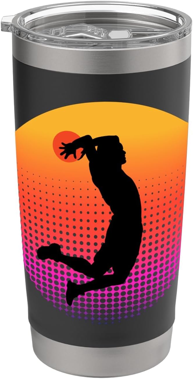 Basketball Game Hoop Slam Dunk Ball Retro Sunset Player Gift Stainless Steel Insulated Tumbler