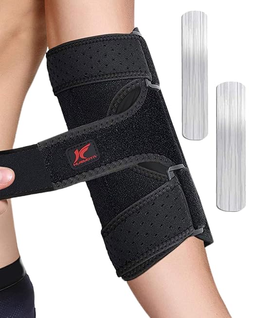 Hurmoya Elbow Brace Night Sleep, Cubital Tunnel, Ulnar Nerve Entrapment | Comfortable Compression Sleeve Immobilizer, Elbow Splint with 2 Removable Metal Splints, Pain Relief for Men and Women (L)