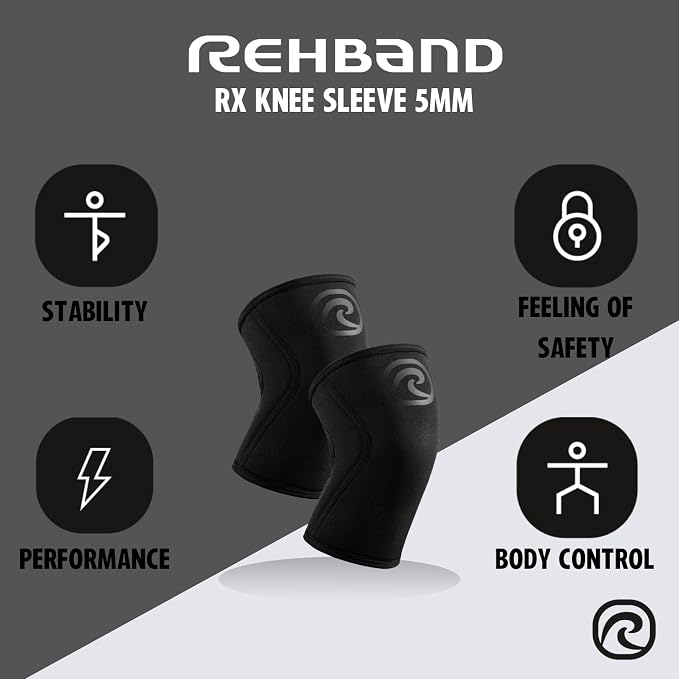 Rehband 5mm Knee Sleeves for Functional Training, Cross-Training & Powerlifting, Weightlifting Knee Support made of Neoprene, Unisex, Colour:Carbon/Black - 1 Piece, Size:X-Small
