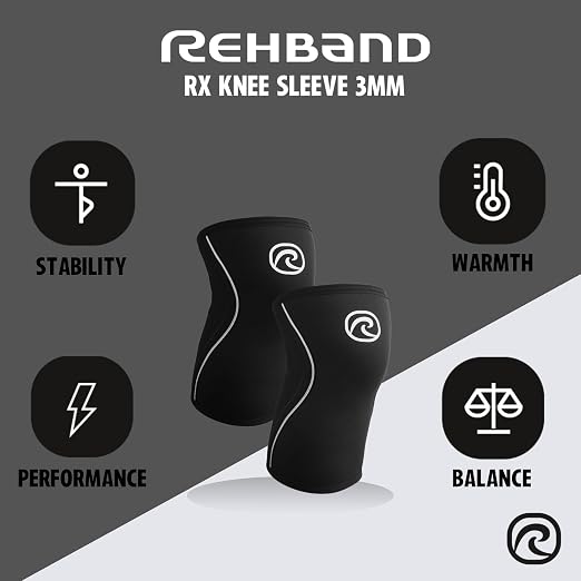 Rehband Knee Sleeve 3mm Neoprene, Lightweight Knee Brace for Endurance and Ball Sports, Unisex Compression Starter Knee-Sleeves, Breathable Running Knee Support, Colour:Black - 1 Pair, Size:XX-Small