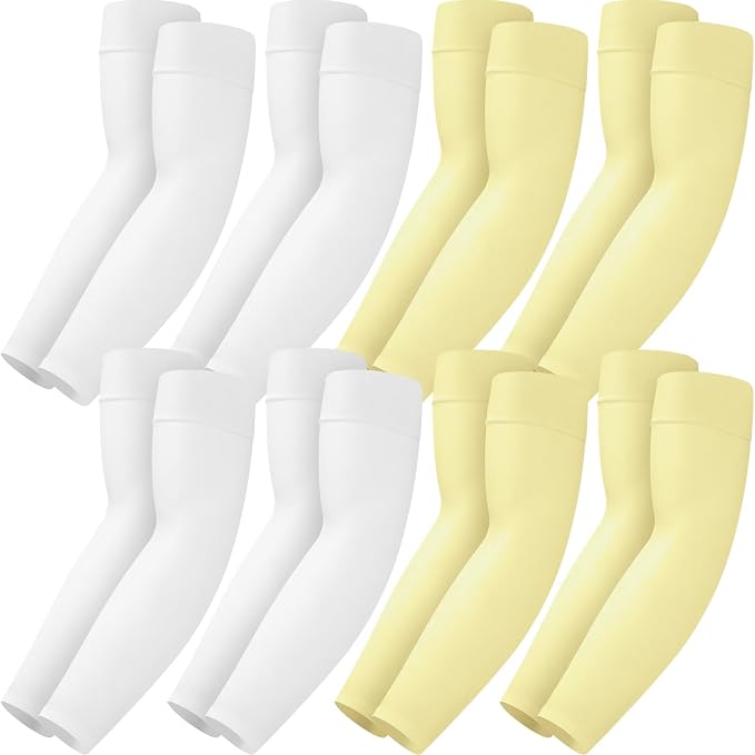 Mochabao 8 Pairs Soft Arm Sleeves, UV Sun Protection Cooling Compression Arm Covers for Outdoor Work, Sports, Men & Women