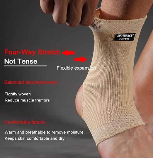 SPOTBRACE Ankle Brace Compression Sleeve, Ankle Support For Women Men 2Pack | Elastic, Open Heel, Beige, Breathable, Thin, Soft, Foot Compression Sock Wrap for Swelling, Plantar Fasciitis, Sprain, Size L