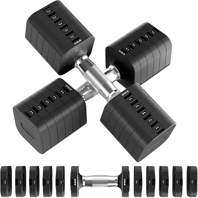 Hezeyferg 30.8LB Adjustable Dumbbell Set, Hand Weights Set for Home Gym | Each Adjustable Weight Dumbbell with 6 Levels 4.4/6.6/8.8/11/13.2/15.4lb, for Women/Men Full Body Workout