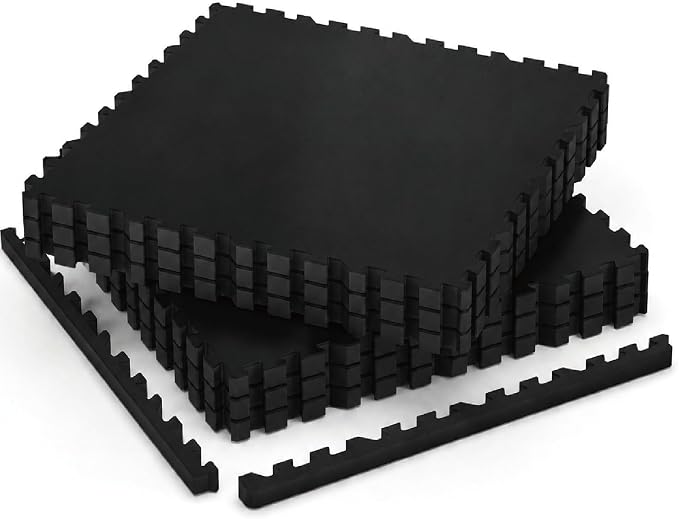 AIRHOP 1" Ultra-Thick 24 Sq Ft Rubber Top Gym Flooring for Home Gym | 6 Tiles, High Density EVA Foam, Waterproof & Non-Slip Rubber, Interlocking Puzzle Mats, Heavy Duty Floor Protection, 24"x24"