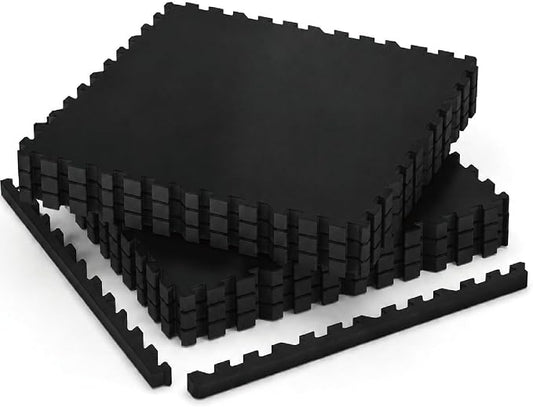 AIRHOP 1" Ultra-Thick 24 Sq Ft Rubber Top Gym Flooring for Home Gym | 6 Tiles, High Density EVA Foam, Waterproof & Non-Slip Rubber, Interlocking Puzzle Mats, Heavy Duty Floor Protection, 24"x24"