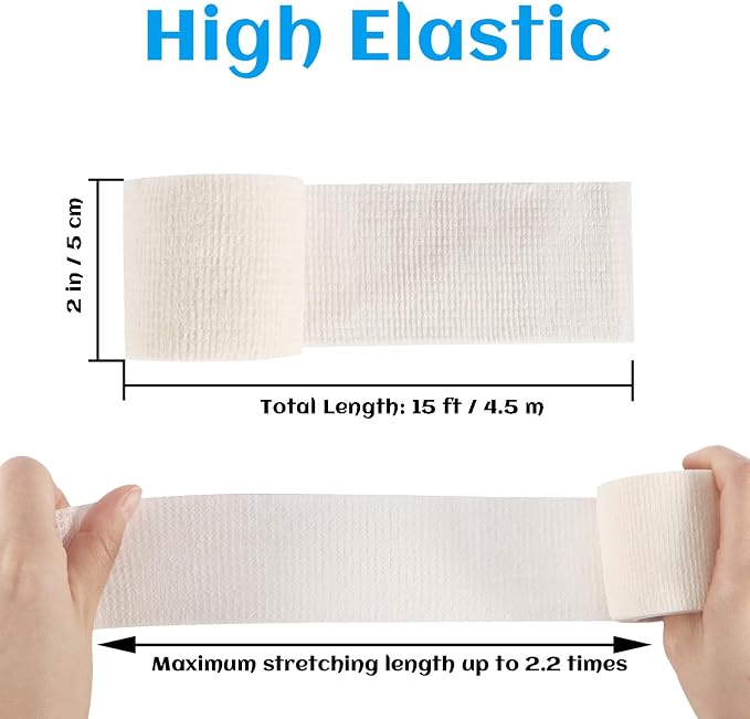36 Rolls Elastic Self Adhesive Bandage Wrap 2 Inch, Breathable Non Woven Cohesive Bandage, Vet Wrap for Dogs, Ankle Sprains Swelling Self Stick Bandage Wrap, Sports Athletic Tape White