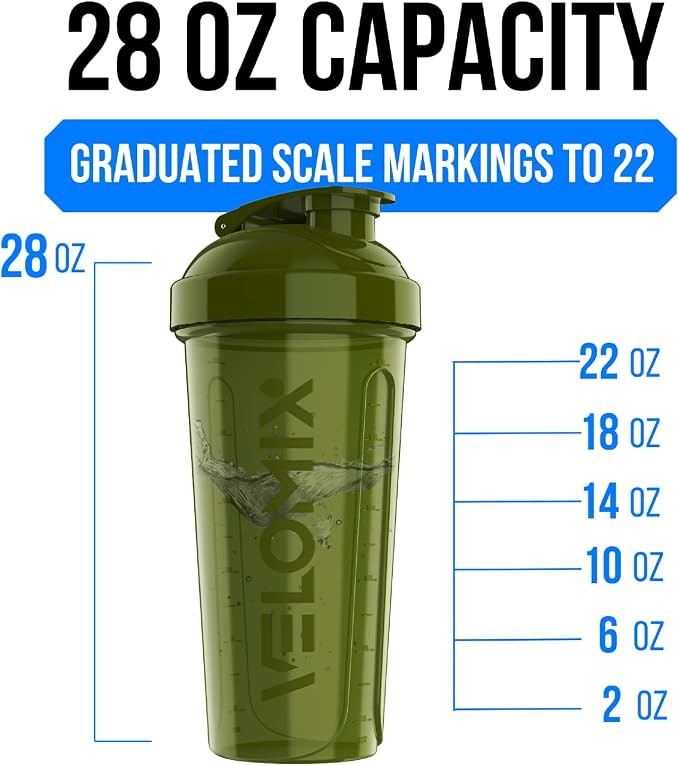 VELOMIX 2 Pack 28oz Protein Shaker Bottle for Protein Mixes, Forest Green | 2x Wire Whisk, Leak Proof Shaker Cups for Protein Shakes, Stackable, Dishwasher safe, BPA free, Pre Workout and Gym ready