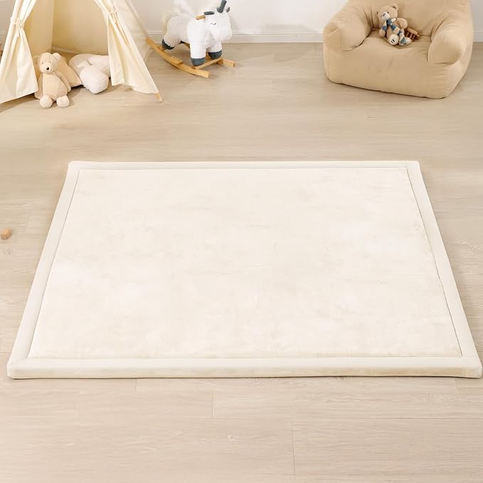 1.3" Thick Baby Play Mat for Floor,79x118 Large Memory Foam Tummy Time Mat | Coral Velvet Nursery Rug,Soft Support&Plush Feel Nursery Kids Rug,Non Slip for Toddler,Infants,Kids Playroom,Yoga,Crawling