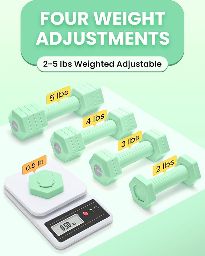 Adjustable Dumbbells Set, 4 in 1 Hand Weights Set for Women Men 10 LB/ 12 LB Dumbbell Pair Each 2lbs 3lbs 4lbs 5lbs Weights Dumbbells Set with TPU Soft Rubber Handle for Home Gym Exercise Fitness