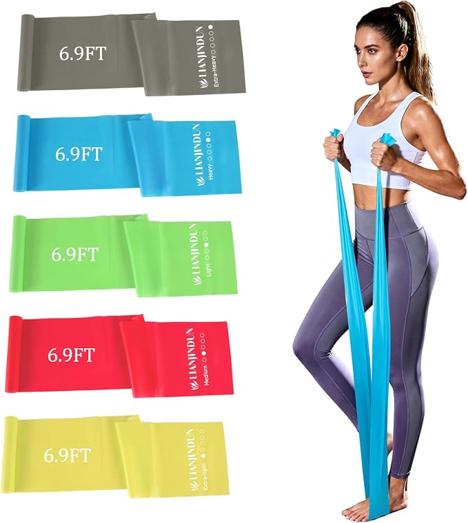 5-Piece Resistance Bands Set, 5.9 ft, Latex-Free for Exercise and Therapy | Elastic Bands for Stretching, Physical Therapy, Yoga, Pilates and Home Workouts, Suitable for Women and Men