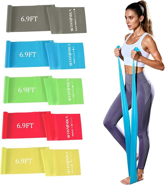 5-Piece Resistance Bands Set, 5.9 ft, Latex-Free for Exercise and Therapy | Elastic Bands for Stretching, Physical Therapy, Yoga, Pilates and Home Workouts, Suitable for Women and Men