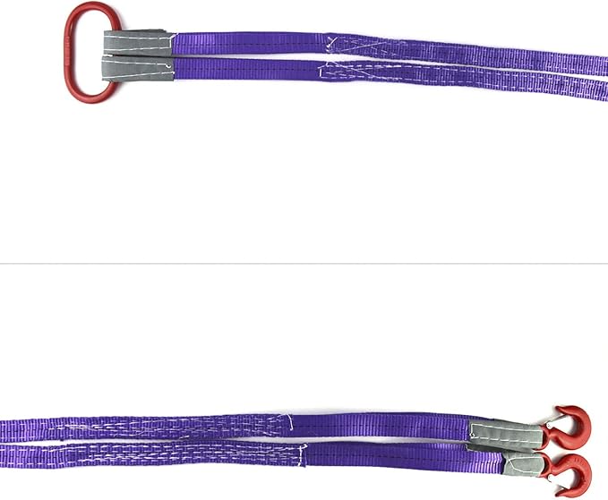 QWORK Lifting Slings Straps with Hooks - 5 Feet, 4409 Pounds Capacity, 2 Pack Polyester Webbing - Purple Rigging Straps for Engines, Cranes, Hoists