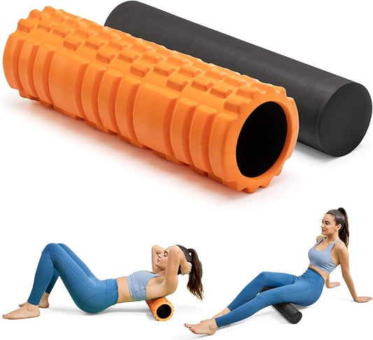 Krightlink 2-in-1 18" Foam Roller Set for Deep Muscle Massage | Foam Roller Back Roller for Fitness Relieves Muscle Pain Myofascial Trigger Point Release Pilates, Yoga (18" Orange)