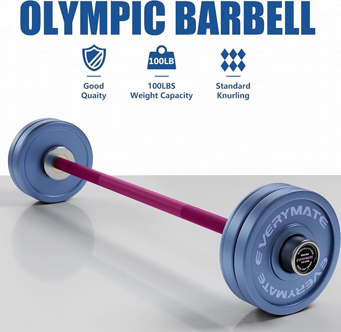 EVERYMATE 5LB Mini Barbell Bar Beginner Women Kid Barbell Total Body Workout Weighted Bar,for Strength Training, for Youth Children New Weightlifting