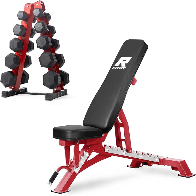 RitFit Rubber Coated Hex Dumbbell Weights Set for Home Gym | Cast Iron Core, Anti-Slip Knurled Chrome Handle, Hexagon Anti-Roll, Heavy-Duty Dumbbell Set for Strength Training