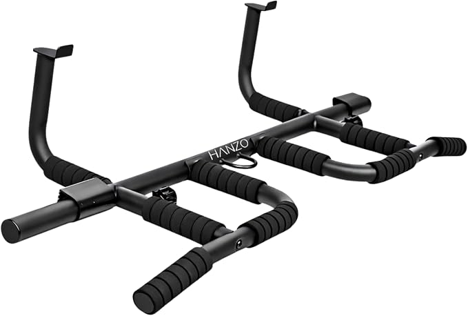 HANZO Doorway Pull Up Bar Set with Suspension Straps – Multi-Grip Chin Up Bar for Home Gym – No Screws, Strength Training Workout Bar, Door Gym Pullup Bar