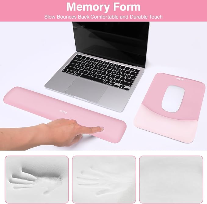 MOSISO Wrist Rest Support Mouse Pad & Keyboard Set, Pink | Rectangular Ergonomic Mousepad, Non-Slip Base, Home/Office Pain Relief & Easy Typing, Neoprene Cloth & Raised Silicone Lining