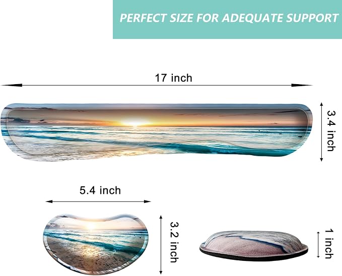 Keyboard Wrist Rest Mouse Wrist Support Set, Memory Foam Wrist Rest Pad for Computer Laptop Keyboard Mouse, Ergonomic Wrist Cushion Support for Typing Pain Relief, Gaming Home Office, Beach