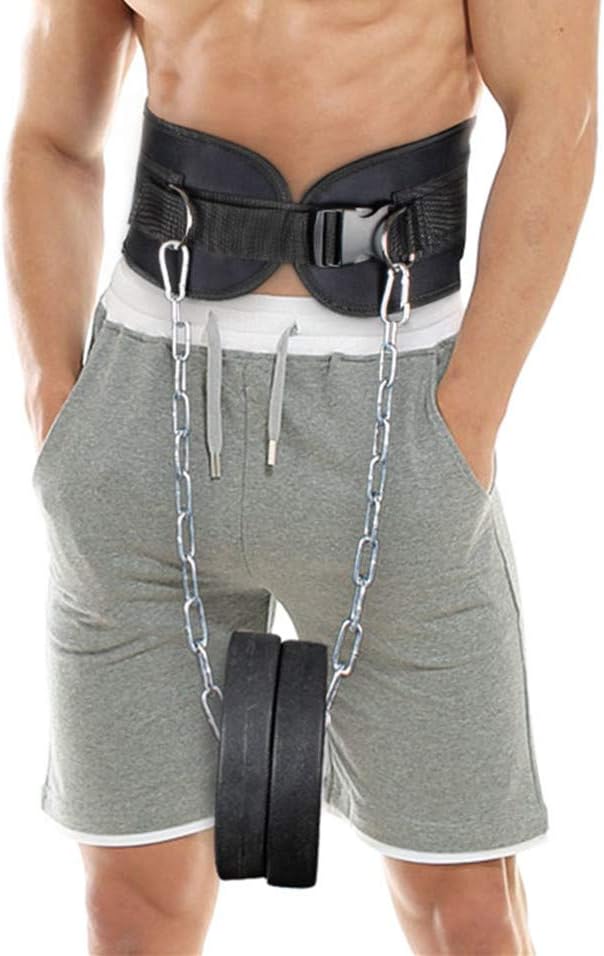 Pull-up Belt Weighted Dip Belt with Chain Double D-ring Weightlifting Back Support Strap Home Gym Equipment Waist Belt