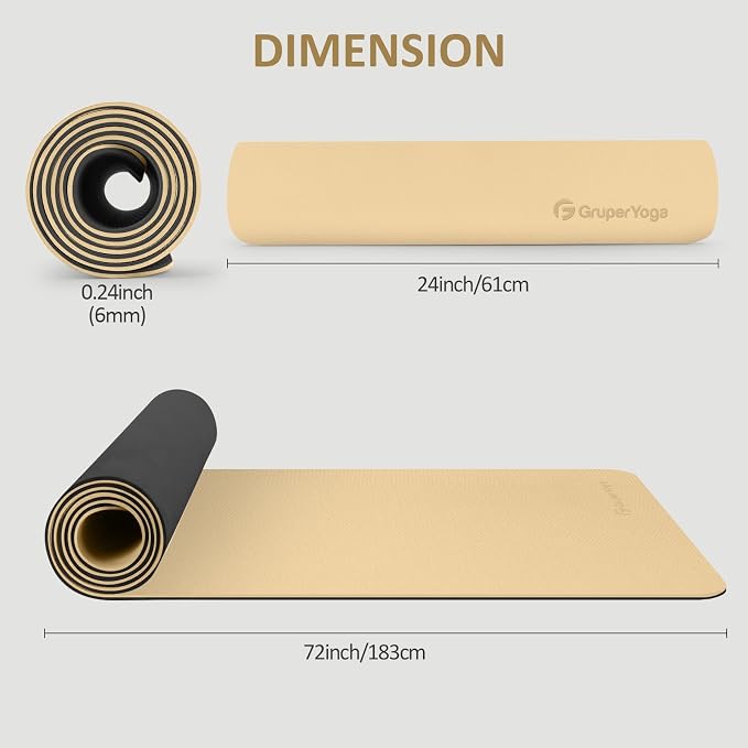 Gruper Yoga Mat Non Slip, 72"L x 24"W x 0.24"/0.32"TH, Anti-Tear Exercise Mat with Carrying Strap and Bag, Pro TPE Yoga Mats for Women, Workout Mats for Home, Pilates and Floor Exercises