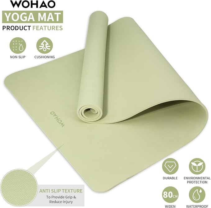 Extra Wide & Thick 8mm Yoga Mat, 72"x31.5" | Large Non Slip Exercise Mat, Premium POE Material, Superior Cushioning & Stability, With Strap for Home Gym, Pilates