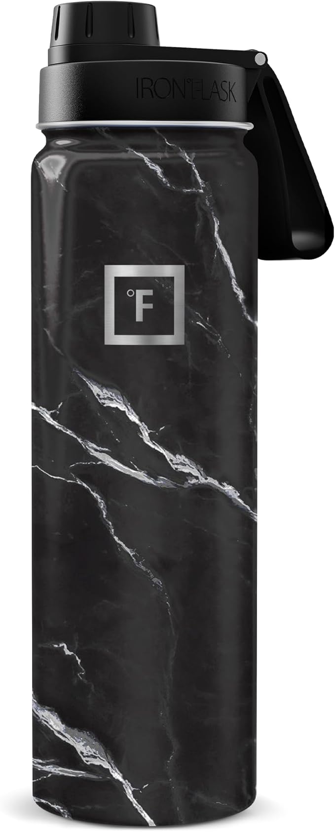 IRON °FLASK 24 oz Wide Mouth Water Bottle with Spout | Insulated Stainless Steel Sports Water Bottle with Leakproof Spout Lid - BPA Free, Cold 24 Hrs, Sweat Free (Black Marquina)
